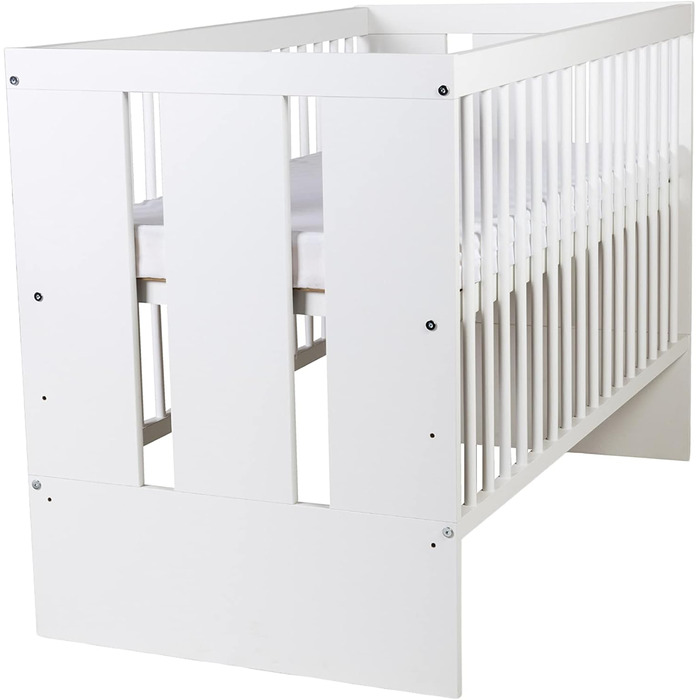 Дитяче ліжко Paulus White 12060 см Дитяче ліжечко/ліжечко з 3 рівнями регулювання висоти Лакована сосна та МДФ Стійке та безпечне (матрац не входить до комплекту)