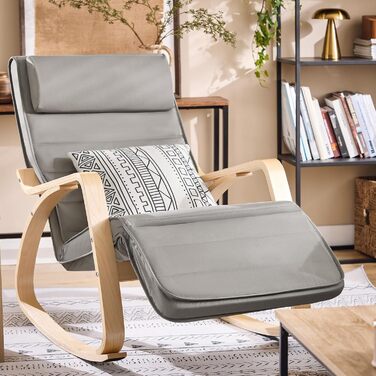 Крісло-гойдалка SoBuy з подушкою, крісло-гойдалка з підголівником та регульованою підставкою для ніг, відкидне крісло - сіре FST16-DG темно-сіре