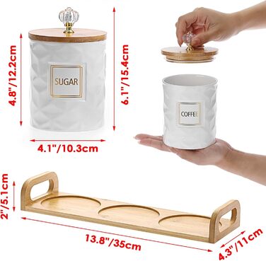 Набір керамічних контейнерів для зберігання, біла керамічна банка з бамбуковою кришкою та підносом, герметичні контейнери для зберігання продуктів на кухонній стільниці, 3 контейнери для цукру, кави, чаю, місткістю 1 літр кожен