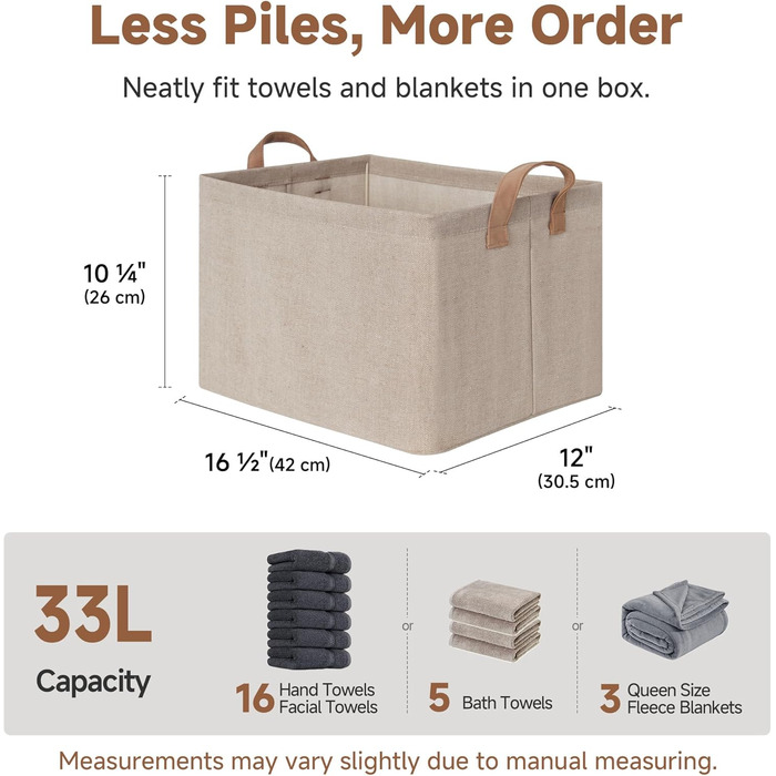 Велика коробка для зберігання тканини StorageWorks, складні кошики для зберігання речей у ванній кімнаті, коробки для зберігання з ручками, кошик для одягу, светрів, іграшок у гардеробі, коричневий, 2 предмети, 42 x 30,5 x 26 см