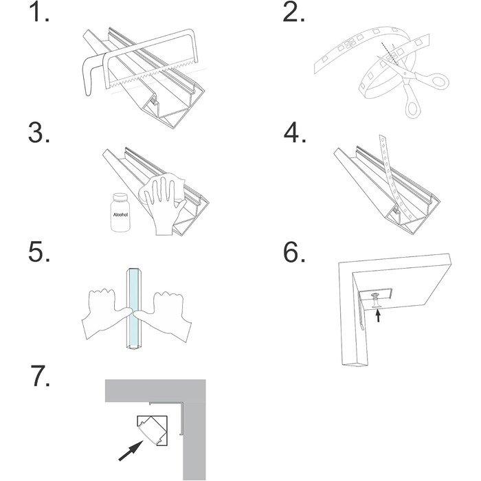 М E45 Повний комплект для смуг/стрічок шириною до 12 мм Кришка прозора прозора, торцеві заглушки, кріпильні затискачі L-подібний кутовий кутовий профіль Кутовий профіль анодований, 2