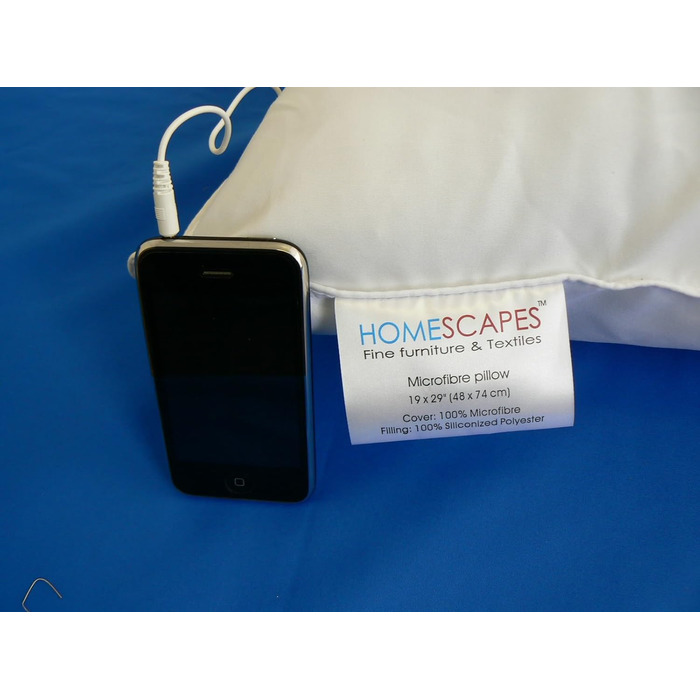 Музична подушка Homescapes з мікрофібри, яку можна прати, 65 x 65 см, подушка для голови з мікрофібри зі знімним динаміком, м&39яка жорсткість