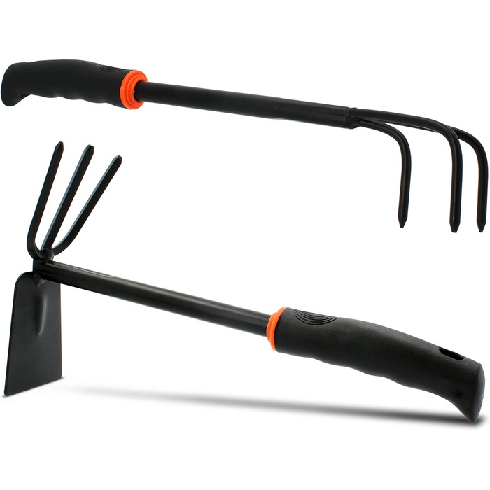 Набір садових інструментів 6 в 1 DE LUXE зі сталі 2 лопатки для квітів (6 см та 8 см), маленький грабель, комбінована сапка (подвійна сапка), культиватор, віяловий грабель (маленький віник) Компактний набір садових інструментів, 6 предметів