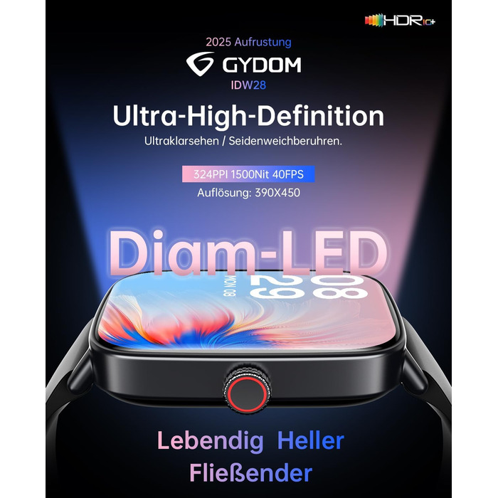 Розумний годинник Gydom для чоловіків з функцією телефону 1,85 дюйма HD 2 браслети фітнес-годинник фітнес-трекер серцевого ритму/SpO2/монітор сну/IP68 водонепроникний спортивний годинник крокомір для Samsung Android iOS чорний 1,85 дюйма чорний