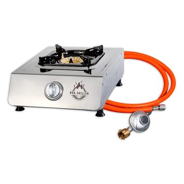 Газова кемпінгова плита з нержавіючої сталі потужністю 5,5 кВт, п&39єзоелектророзпалювання, датчик полум&39я, газовий шланг 150 см, регулятор тиску 50 мбар, емальована підставка для каструль (1 конфорка) Газова плита з 1 конфоркою