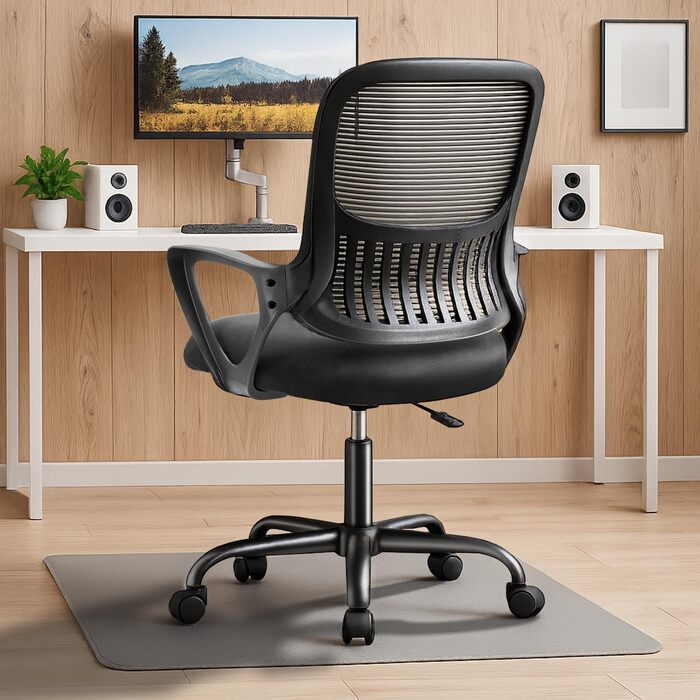 Ергономічне офісне крісло DUMOS з поперековою опорою, регульованими підлокітниками, обертове крісло, офісне крісло з регульованою висотою, підходить для офісу та спальні (чорне) Basic-black