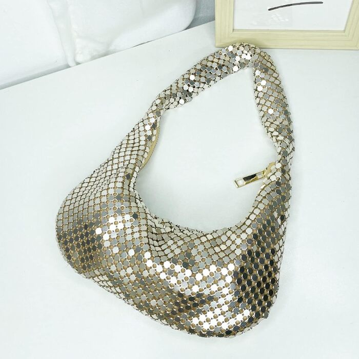 Жіноча сумка на вечірку, клатч з металевими паєтками, золота однотонна сумочка на ланцюжку