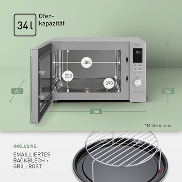 Комбінована мікрохвильова піч Panasonic NN-CD87 (1000 Вт, з гарячим повітрям і грилем, інверторна мікрохвильова піч, 34 літри) нержавіюча сталь, срібляста одинарна мікрохвильова піч NN-CD87