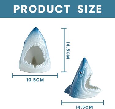 Попільничка Shiawase, кумедна попільничка для вулиці та балкона, прикраса акули з кераміки для тераси офісного будинку, саду (синьо-біла)