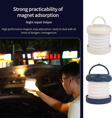 Складаний кемпінговий ліхтар, світлодіодний ліхтар з 3 режимами світла, акумуляторний, магнітний, портативний - довговічний акумулятор, безпечне для очей світло, ідеально підходить для кемпінгу на свіжому повітрі (білий)