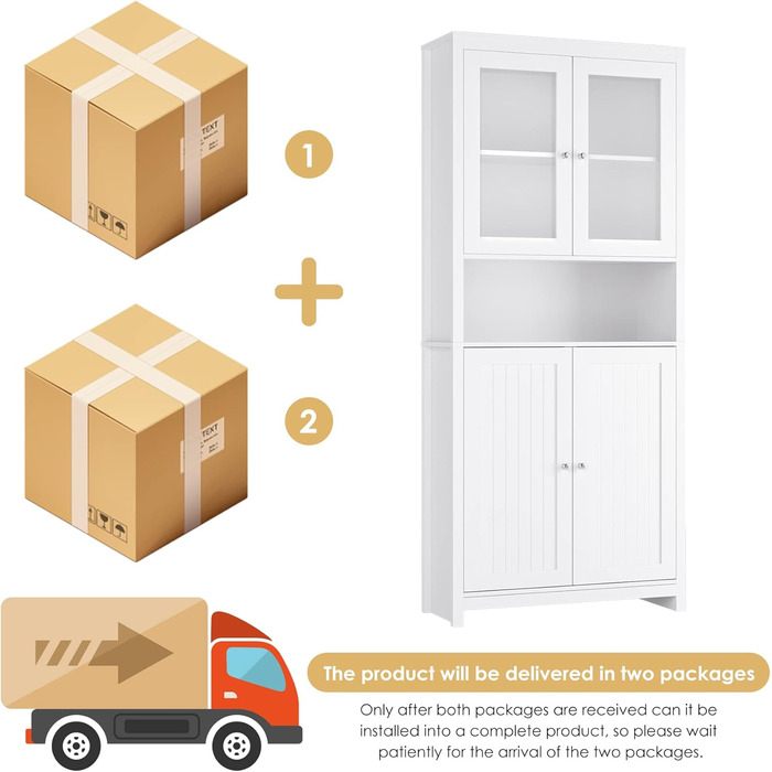 Книжкова шафа-вітрина з дверцятами Висока шафа Вітальня Буфет Їдальня Багатофункціональна шафа Біла 84x32x190 см, 190