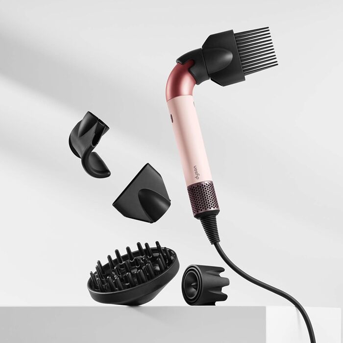 Фен Dyson Supersonic r для кучерявого та спіралеподібного волосся (CurlyCoily), швидке сушіння без екстремального нагрівання (Ceramic pink/Rose gold)