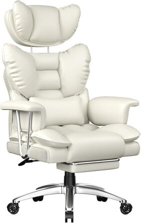 Офісне крісло naspaluro з підставкою для ніг, ергономічне робоче крісло з висувним підголівником, велике крісло керівника зі штучної шкіри з високою спинкою, комп&39ютерне крісло для домашнього офісу, біле 77 см * 66 см * 134 см