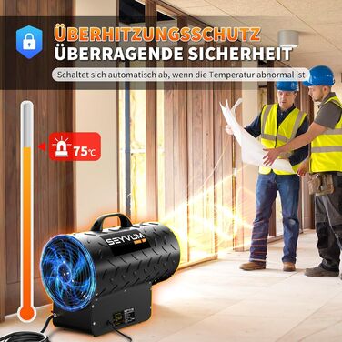 Газовий обігрівач для використання в приміщенні, газовий вентилятор-обігрівач потужністю 30 кВт, газовий обігрівач, газовий вентилятор-обігрівач, газовий вентилятор-обігрівач на пропані, потік повітря 700 м/год, включаючи газовий шланг 1,4 м та 700 мбар