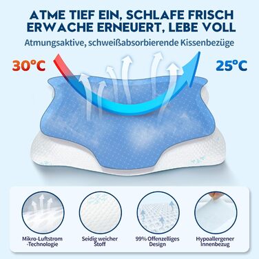 Подушка з піни з ефектом пам&39яті - подушка для шиї 2-в-1, подушка для сну на боці, комфортна подушка з віскозної піни для сну на боці, спині та животі, сіра 65x39x12 см