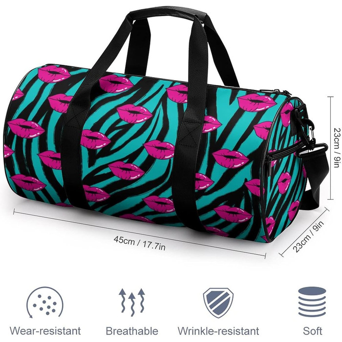 Спортивна дорожня сумка Червоні губи та зебра, унісекс, велика спортивна сумка-мішок