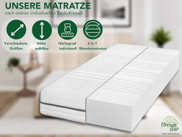 Матрац DREAMSTAR Vital Silver XXL з холодної піни, висота 24 см Ергономічний 7-зонний матрац, 90 x 200 см, рівень жорсткості H3 Гіпоалергенний та антибактеріальний Знімний чохол, який можна прати Сертифіковано Oeko-Tex (24 см, 90 x 200 см) H3 90 x 200 см