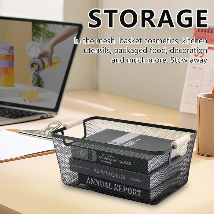Дротяні кошики, 2 шт. металеві кошики, кошики для зберігання, кухонний кошик з дерев&39яними ручками, підвісний органайзер для фруктових кошиків, багатофункціональні сітчасті металеві кошики, полиці-кошики для кухні, комори, ванної кімнати, спальні
