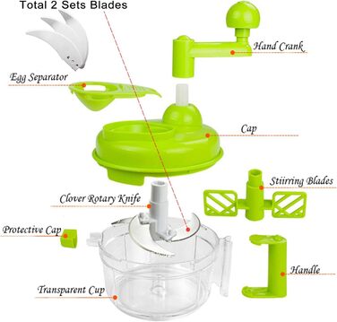 Мл Ручний подрібнювач їжі Ручний подрібнювач овочів з ручкою та кришкою підходить для цибулі, часнику, перцю, моркви, імбиру, фруктів (зелений), 1200
