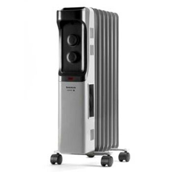 Масляний радіатор, 7 елементів. 1500 Вт. 3 рівні потужності. Регульований термостат. Захист від перегріву. Легке транспортування ручка та колеса. Низьке енергоспоживання, сірий. 1500 Вт 7 елементів