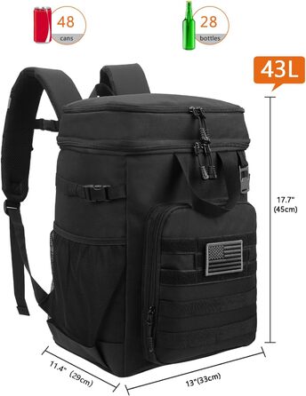 Ізольований рюкзак-холодильник HP Hope 43L, сумка для пікніка, коробка для обігріву, коробка-холодильник, великий рюкзак для чоловіків та жінок, для кемпінгу, пляжу, подорожей на природі, сім&39ї, пікніка, барбекю, чорний