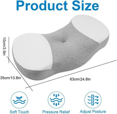 Подушка Ainiv з піни з ефектом пам&39яті, ергономічна подушка, подушка для голови для сну на боці, спині та животі, покращує якість сну, сірий колір