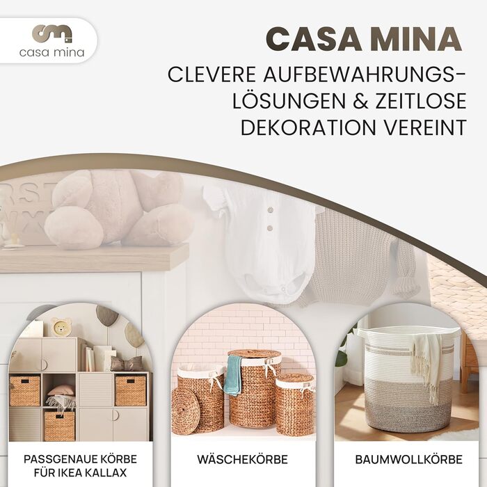 Кошик для зберігання Casa Mina 430x16 см 100 натуральний водяний гіацинт Декоративні кошики для зберігання для будь-якої кімнати Кошик для зберігання з міцним металевим каркасом, натуральний, розмір L