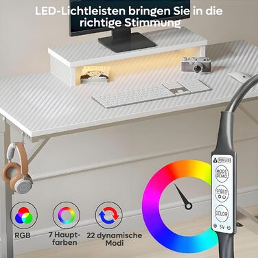 Комп&39ютерний стіл Bestier Small Gaming Desk 106,6 см зі світлодіодною підсвіткою та підставкою для монітора, ігрова робоча станція з підсклянником та гачком для гарнітури для домашнього офісу, спальні, невеликих кімнат, білого кольору