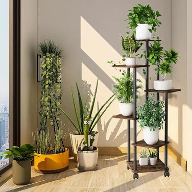 Ярусна підставка для рослин, вулична підставка для квітів, багатоярусна підставка для квітів 137 см, підставка для рослин, лавка для квітів, квіткові сходи, підставка для рослин, полиця для прикраси балкону, саду, 6 ярусів, чорний колір, 6-