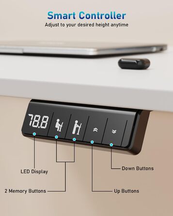 Стіл з регульованою висотою, 80x60 см, високоякісна стільниця, електричне регулювання висоти столу, комп&39ютерний стіл з функцією пам&39яті, білий