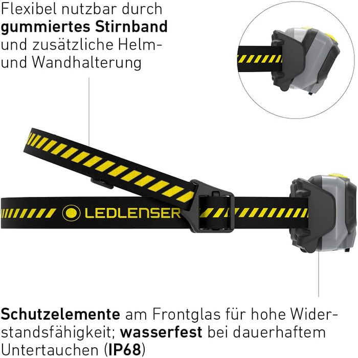 Робочий світлодіодний акумуляторний налобний ліхтарик Ledlenser HF6R Світлодіодний налобний ліхтарик 800 люмен Водонепроникний налобний ліхтарик для пригод з червоним світлом Налобний ліхтарик для вулиці Водонепроникний налобний ліхтарик IP68 чорний/жовти