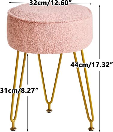Кругла підставка для ніг, бічний столик для макіяжу, сидіння для туалетного столика, пуф-табурет, для вітальні, спальні, рожевий WBD009P 30Г x 30Ш x 46В см рожевий