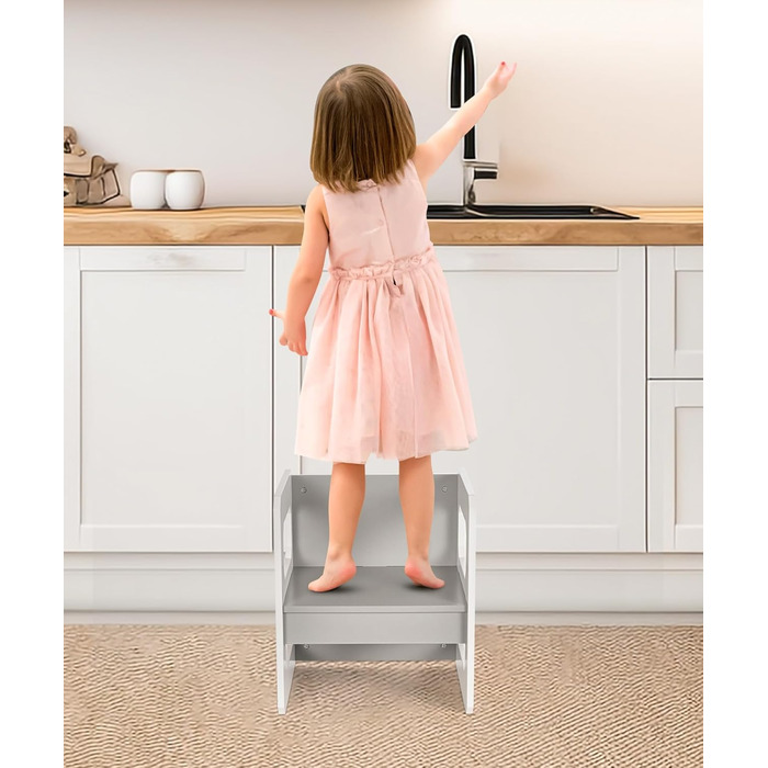 Комплект столу та стільців Yorbay для дітей, Дитячий стіл з 1 стільцем, Дитячий комплект сидіння 3 в 1 - Двосторонній стілець та дитяча лавка, що трансформується в робочу станцію, Дитячі меблі (Сірий, M) Сірий середній