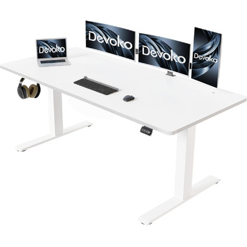 Стіл з регульованою висотою 160 x 70 см, Електрично регульований стійкий стіл для роботи стоячи, Комп&39ютерний стіл з 2 функціями пам&39яті, Ергономічний стіл з регульованою висотою для роботи сидячи/стоячи (білий) Білий 160 x 70 см