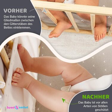 Бортик для дитячого ліжечка SweetComfort Дихаючий, з кишенею для зберігання - Підходить для ліжечок 60x120 та 70x140 см - Зоряно-білий - Регульовані застібки-липучки - Для 3- та 4-сторонніх ліжечок