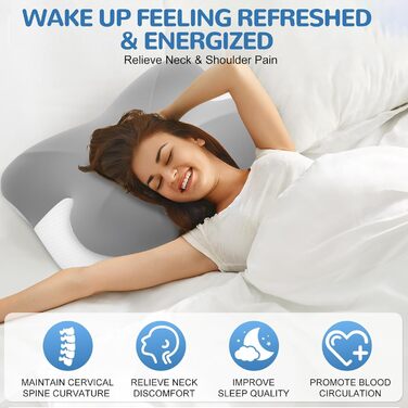 Ортопедична подушка для шиї JOVIAL, подушка з піни з ефектом пам&39яті, ергономічна подушка для підтримки шиї для сну на боці, спині та животі, м&39яка та утримуюча форму подушка для сну на боці