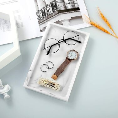 Підставка для ювелірних виробів Emibele Harz, підставка для ювелірних виробів для ванної кімнати, кухні, комода, місце для зберігання косметики, гелю для душу, серветок, парфумів, мила, рушників, шампуню, рослинного декору, середня - білий мармур 25,5 x 1