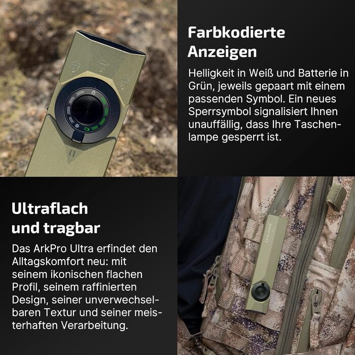 Ультрасвітлодіодний ліхтарик OLIGHT ArkPro з ультрафіолетовим та зеленим світлом, 1700 люмен, міцний плоский ліхтарик з чистим білим світлом, магнітне або USB-C підключення для використання на вулиці, водонепроникний IPX7, зелений колір