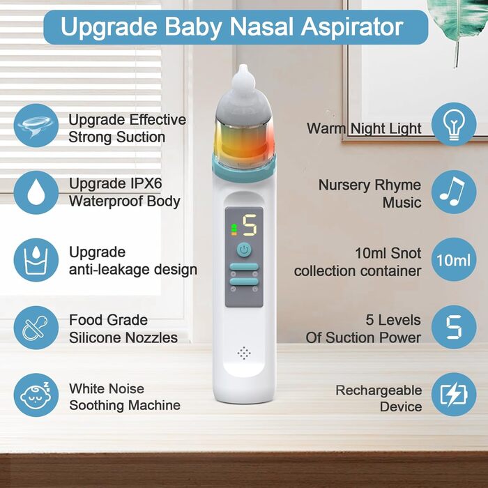 Дитячий назальний аспіратор Daxiongmao, водонепроникний електричний дошкільний автоматичний очищувач IPX7, дитячий назальний аспір