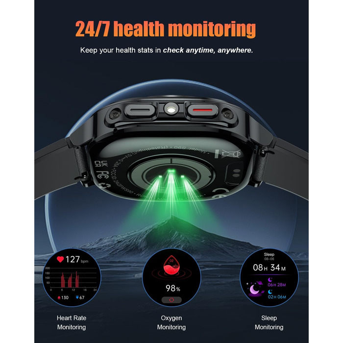 Чоловічий смарт-годинник, 1,45-дюймовий AMOLED смарт-годинник із здійсненням/прийомом дзвінків, 115 спортивних режимів, фітнес-годинник із пульсометром/крокоміром/монітором сну, водонепроникний спортивний годинник IP68, подарунок для нього, чорний смарт-г