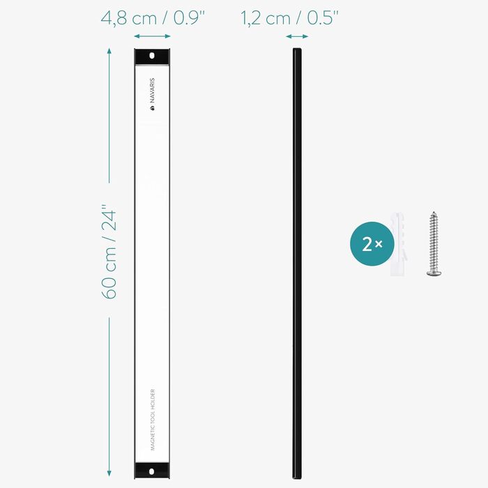 Магнітна смуга Navaris Tool довжиною 60 см - Тримач інструменту Магнітна стрічка Тримач настінної штанги - Тримачі інструментів для майстерні - 15 кг корисного навантаження