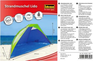 Пляжний навіс Lido із захистом від ультрафіолету 40, приблизно 2,7 x 1,2 x 1,2 м, легкий та компактний для транспортування, ідеально підходить для пляжу, відкритого басейну, саду та відпустки, зелений, 40321 -