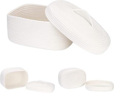 Кошик для зберігання Sea Team Oval з бавовняної мотузки з кришкою, плетений кошик для зберігання з кришкою, дитяча кімната, кошик для підгузків, кошик для дитячого душу, коробка, органайзер, 38,1 x 27,9 x 16,5 см, білий