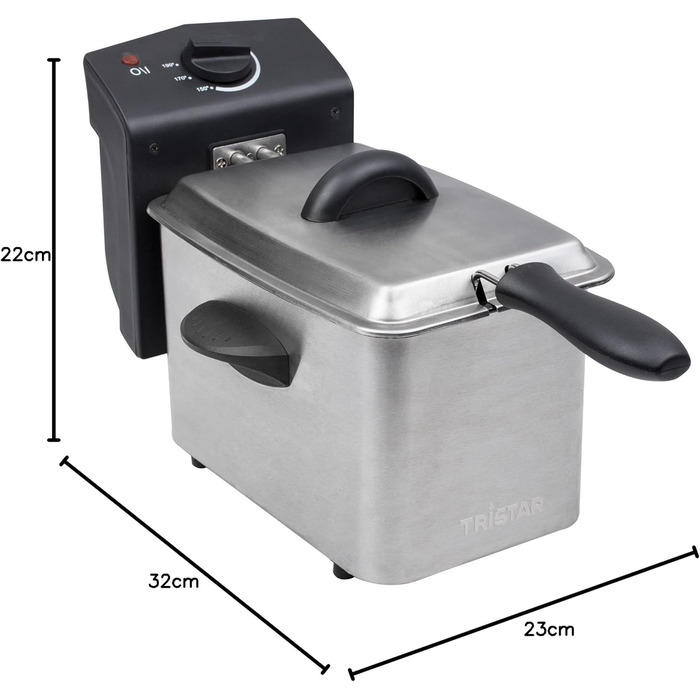Фритюрниця з нержавіючої сталі Tristar - з об'ємом 2 літри, функцією холодної зони та регульованим термостатом до 190C, FR-6919, срібло