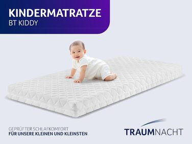 Дитячий матрац Traumnacht BT Kiddy Pure, 70 x 140 см, протестований на наявність шкідливих речовин згідно зі стандартом Oeko-Tex Standard 100, чохол, що не завдає шкоди шкірі, знімний та пральний, виготовлено відповідно до німецьких стандартів якості. Pur