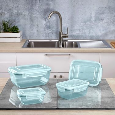 Набір контейнерів для зберігання продуктів Grizzly з 4 предметів (0,4 л, 0,8 л, 1,4 л, 2,3 л), прямокутні, пластикові, 100 герметичні/водонепроникні, придатні для використання в мікрохвильовій печі, м&39ятно-зелені
