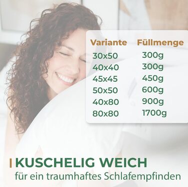 Пухова подушка 80x80 см, виготовлена в Німеччині - 100 пір&39яний наповнювач - пір&39яна подушка з бавовняним чохлом - сертифікована Oeko-Tex - подушка для спокійного сну - подушка - комплект з , 80x80 см