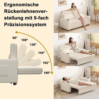 Диван Devoko з функцією сну, розкладний диван-ліжко з регульованою спинкою, невеликий диван-ліжко, розкладний диван, 2-місний диван для вітальні та спальні, бежевий 75Г x 160Ш см