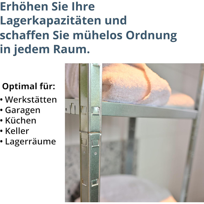 Система стелажів SCHULTE з 4 полицями PowerMAX, вантажопідйомність 65 кг, 180x80x40 см (ВxШxГ), оцинкована (полиця для зберігання, полиця для майстерні, полиця для підвалу, полиця для гаража, металева полиця)