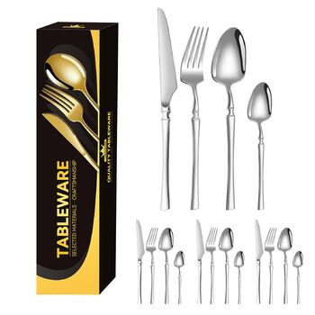 Набір столових приборів Багаторазові столові прибори, набір посуду з 16 предметів з нержавіючої сталі для дому, кухні, квартири, обідньої перерви, приготування їжі, обіду, подорожей, кемпінгу, їжі, стейку